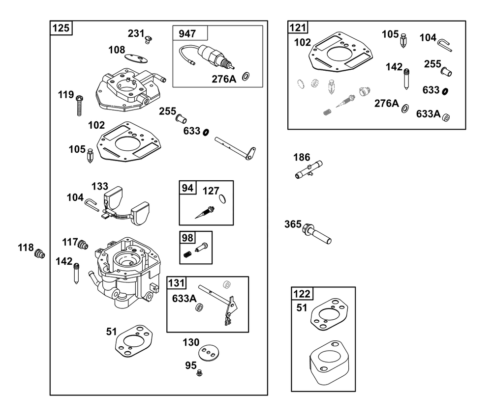 Carburetor Group Diagram and Parts List for 295347-1275-G1  Briggs and Stratton Engine